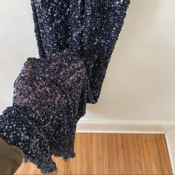 Parker Black Navy Sequin High Neck Halter Maxi Gown Dress Formal Wedding Prom - Picture 14 of 14